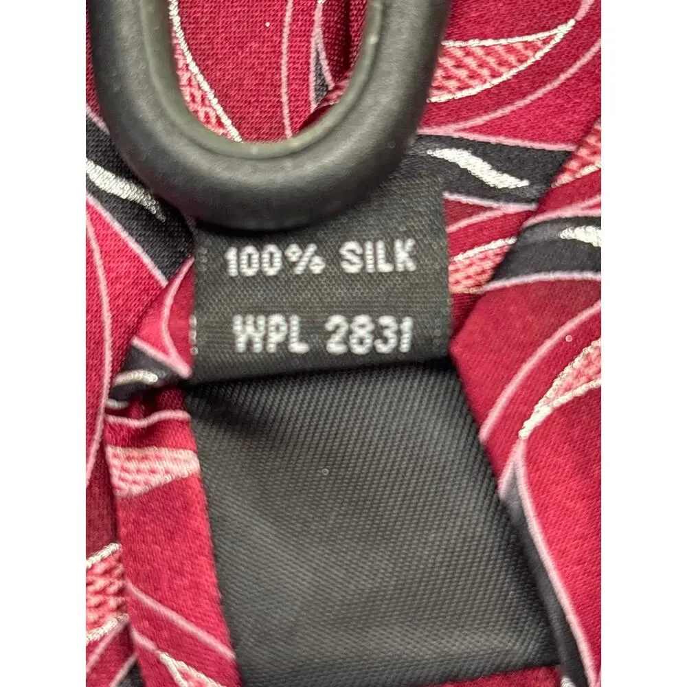 Palatina Red Black Silver 100% Silk Tie Abstract Pattern